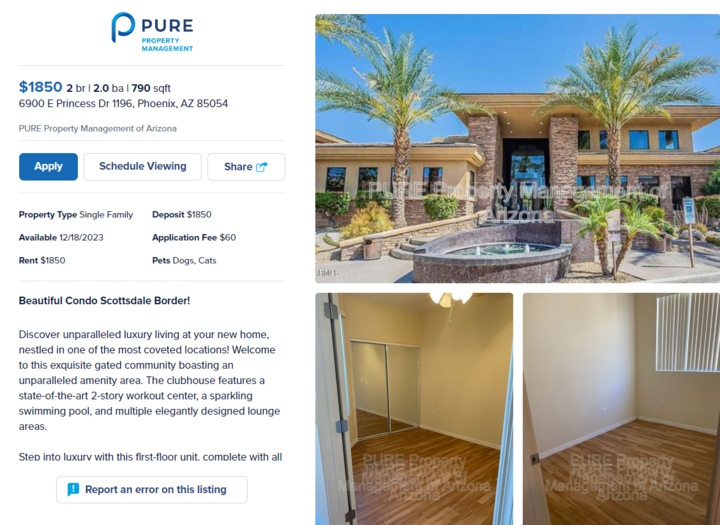 Screenshot of a property description as it appears in the PURE Property Management rental search. Learn how to increase rental value through effective property descriptions.